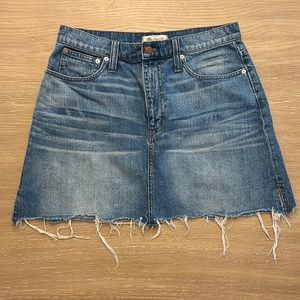 MADEWELL - A-Line Midi Jean Skirt with distressed hem